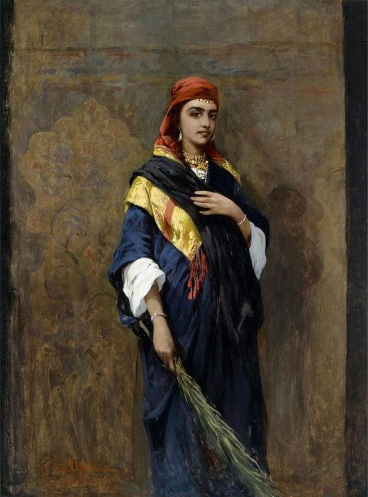    (Thaddaus von Ajdukiewicz) (1852  1916)        (Portrait of an Oriental Woman holding a Branch).
