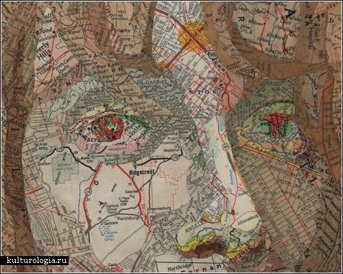 Коллажи из географических карт Мэтью Кьюсика