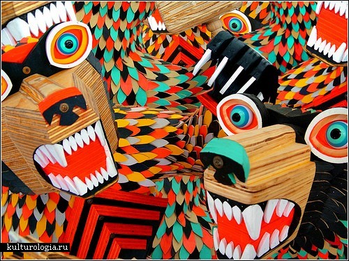 Красочные деревянные маски-звери от AJ Fosik