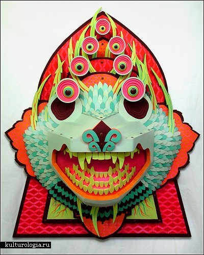 Красочные деревянные маски-звери от AJ Fosik