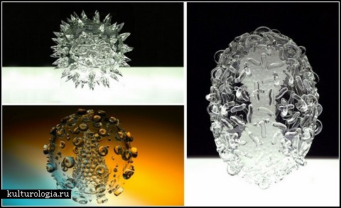Glass microbiology. Стеклянные скульптуры-вирусы
