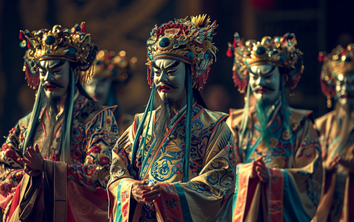 Актёры античного китайского театра.