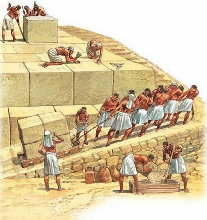 Строительство пирамиды в Древнем Египте.