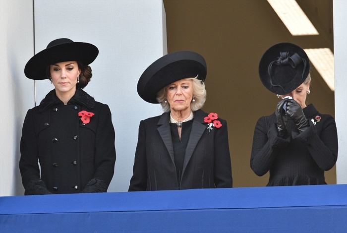 Členové královské rodiny na smutečním obřadu u příležitosti každoročního Dne památky na počest padlých britských vojáků všech dob.