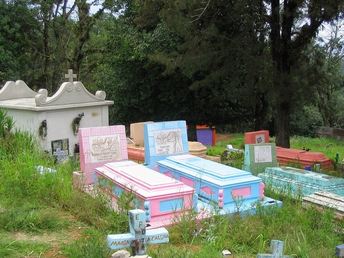 Красочные могилы на кладбище в Гватемале
