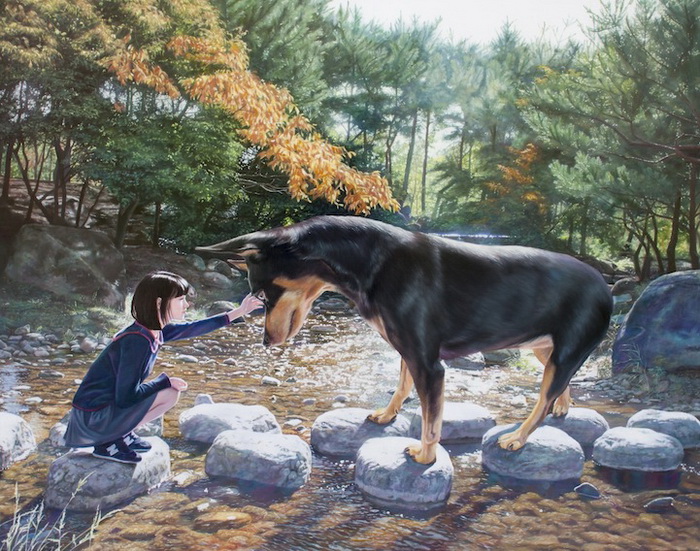 Девочка и ее собака: картины корейского художника Чжон Ву Чжэ (Jeong Woo Jae)