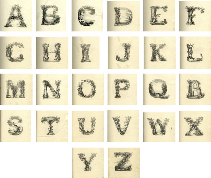 26 букв английского алфавита, нарисованные художником L.E.M. Jones