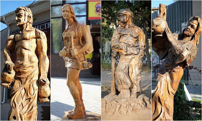 Деревянные скульптуры на улицах Симферополя