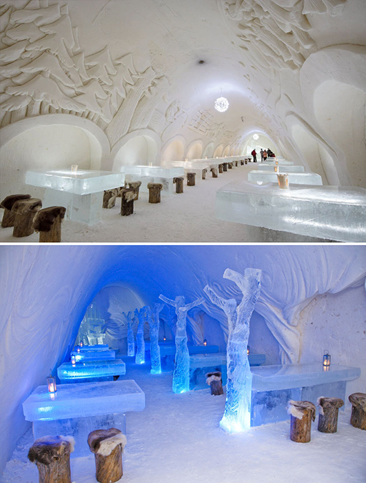 Snowcastle - ресторан в отеле из снега и льда в Финляндии