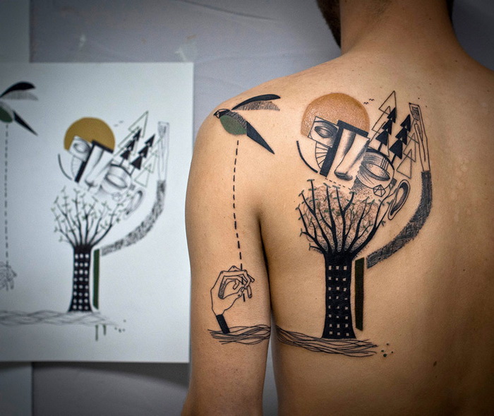 Татуировки в стиле кубизма: творчество арт-дуэта Expanded Eye