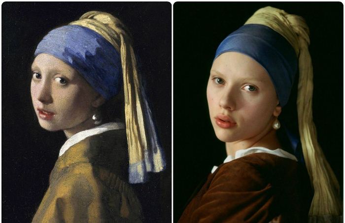 Девушка с жемчужной сережкой: знаменитая картина Яна Вермеера и кадр из одноименной экранизации