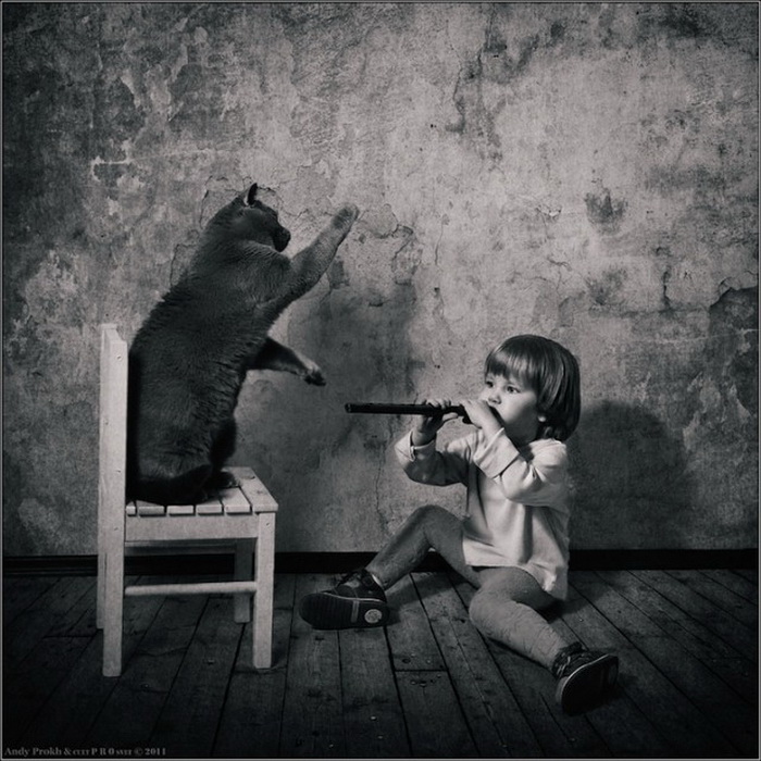 Черно-белая дружба девочки с котом от фотографа Andy Prokh