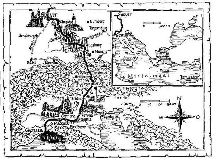 Карта детского крестового похода 1212 года