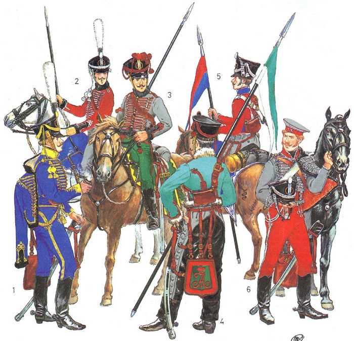 Рядовые гусарских полков: Мариупольского (1), Белорусского (2), Елизаветградского (3), Павлоградского (4), Изюмского(5), Сумского (6).
