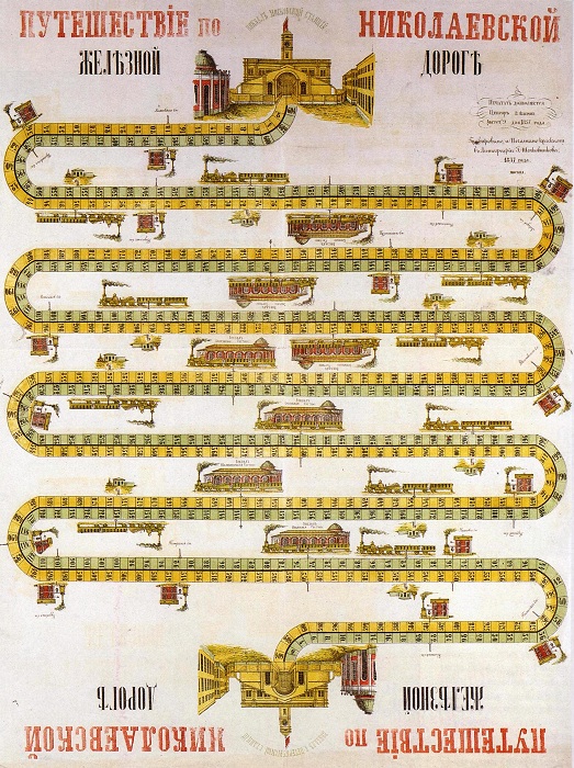 Игра «Путешествие по Николаевской железной дороге», 1857 год. | Фото: img-fotki.yandex.ru.