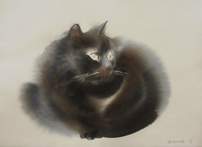 Боши - домашняя кошка художника.  Автор: Endre Penovac.