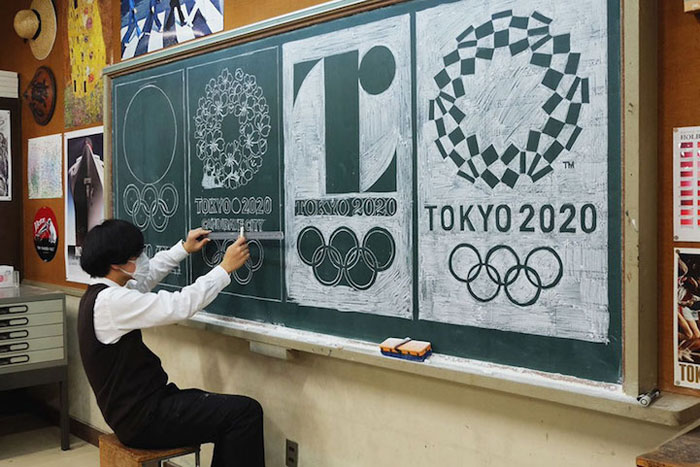 Олимпийские игры в Токио 2020. Рисунок мелом Hirotaka Hamasaki.