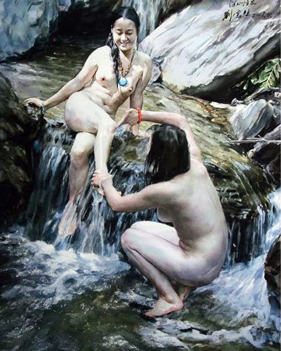 Девушки на водопаде. Автор: Liu Yunsheng.