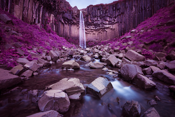 Водопад Свартифосс в инфракрасном свете