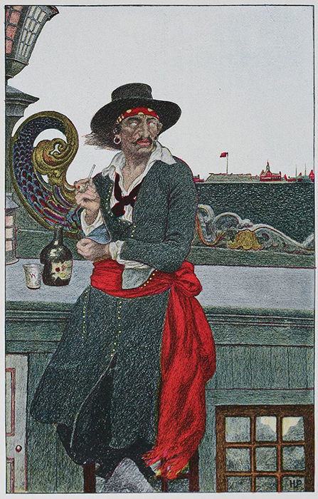 Капитан Кидд отдыхает на палубе своего корабля (иллюстрация из «Книги Говарда Пайла о пиратах»).