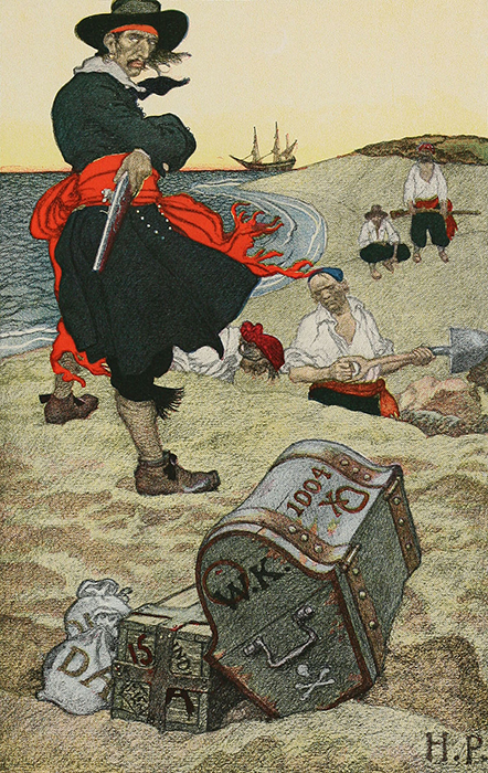 Капитан Кидд контролирует захоронение сокровищ (иллюстрация из «Книги Говарда Пайла о пиратах»).
