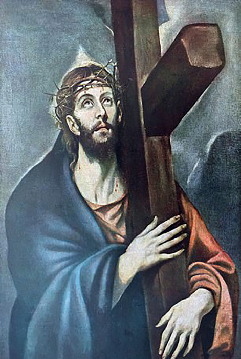 Картина с изображением Иисуса, держащего крест, работы испанского художника эпохи Возрождения Эль Греко, 16 век.