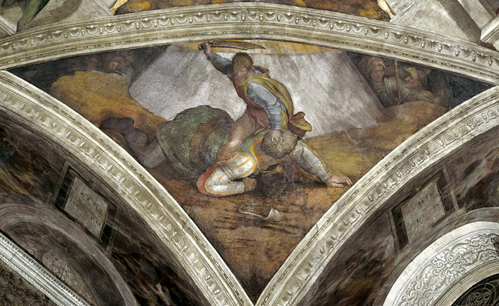 Давид и Голиаф на потолке Сикстинской капеллы. / Фото: gallerix.ru