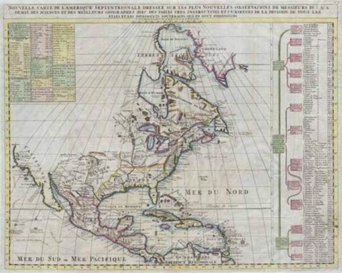 Карта Северной Америки, опубликованная Генри Шатленом для издания его основополагающего «Исторического атласа» 1720 года. На ней города Кивира и Сибола, которые входят в число 7 золотых городов. / Фото: wikimedia.org