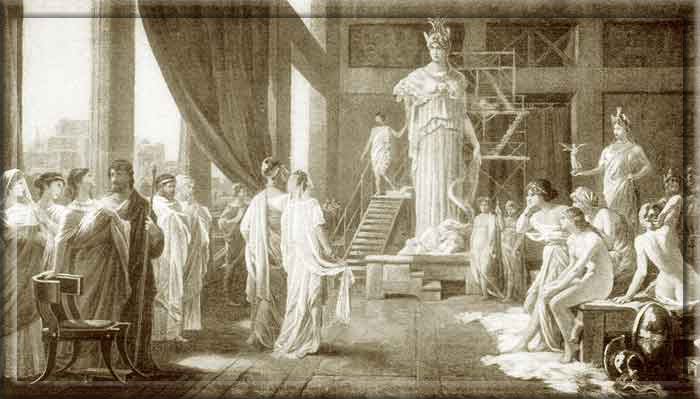 Гектор Леру (1682 - 1740), Перикл и Аспасия любуются гигантской статуей Афины в мастерской Фидия.