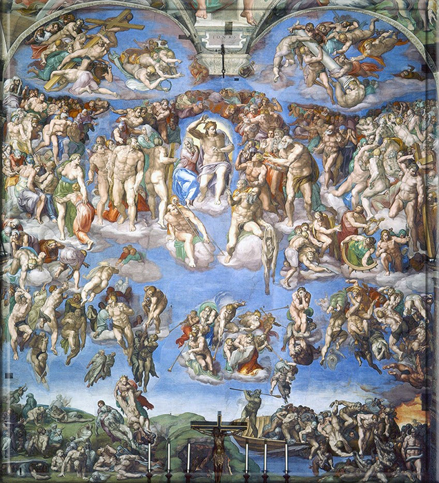 «Страшный суд» (1536–1541) Микеланджело, найденный на алтарной стене Сикстинской капеллы в Ватикане, Италия.