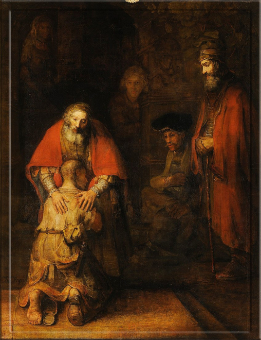 «Возвращение блудного сына» (1663–1669) Рембрандта, хранится в Государственном Эрмитаже в Санкт-Петербурге, Россия.
