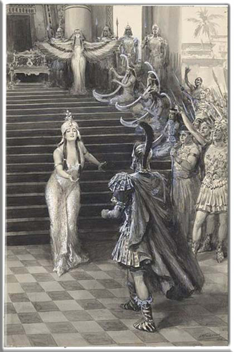 Рисунок Клеопатры, приветствующей Марка Антония в пьесе Шекспира «Антоний и Клеопатра».