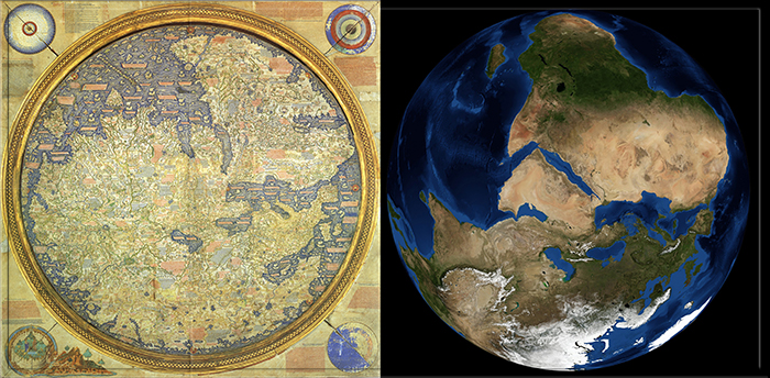 Сравнение карты Фра Мауро и спутникового снимка.