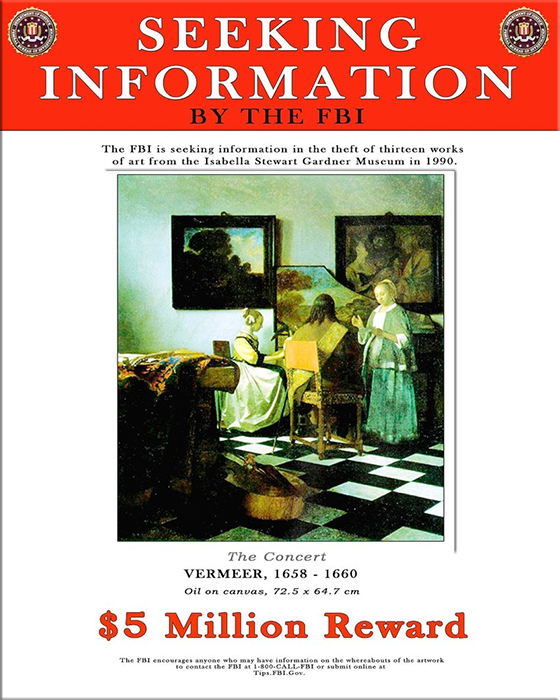Плакат ФБР «В поисках информации» для картины Вермеера «Концерт».