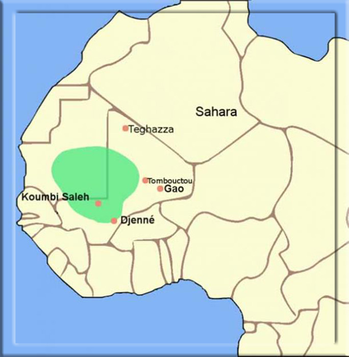 Кумби-Салех, важнейший центр Ганской империи, на карте.