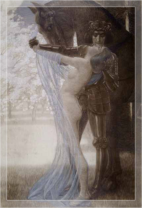 Рыцарь и леди, вероятно, сэр Ланселот и леди Гвиневра. Картина Вильгельма Листа 1902 года.