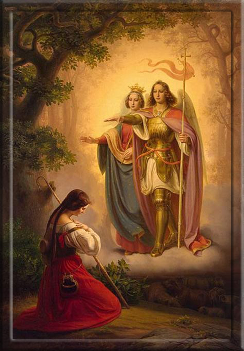 Явление святых Екатерины и Михаила Жанне д’Арк. Герман Антон Штильке (1843 г.).