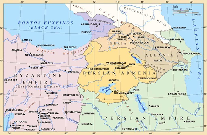 Карта Персидской Армении между 387-591 годами нашей эры. / Фото: Wikimedia Commons