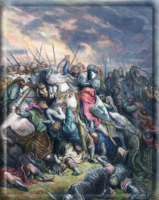 Ричард Львиное Сердце, идущий в бой вместе со своими солдатами во время крестового похода.