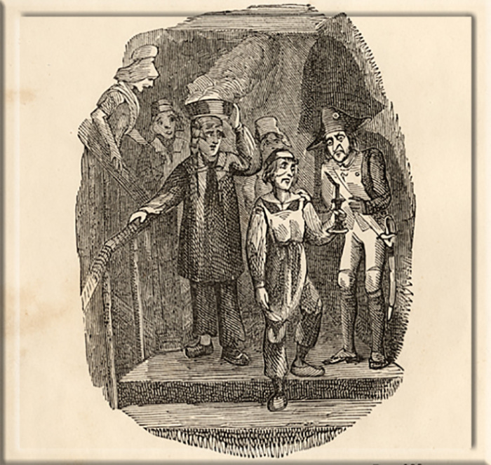 «Видок сбегает с помощью семьи Фосс», гравюра Джорджа Круикшенка.