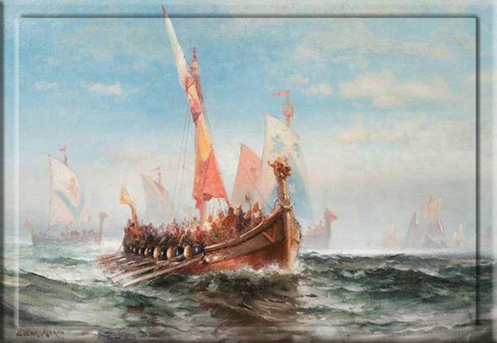 Вторжение викингов, изображённое на картине Эдварда Морана «Армада викингов». 