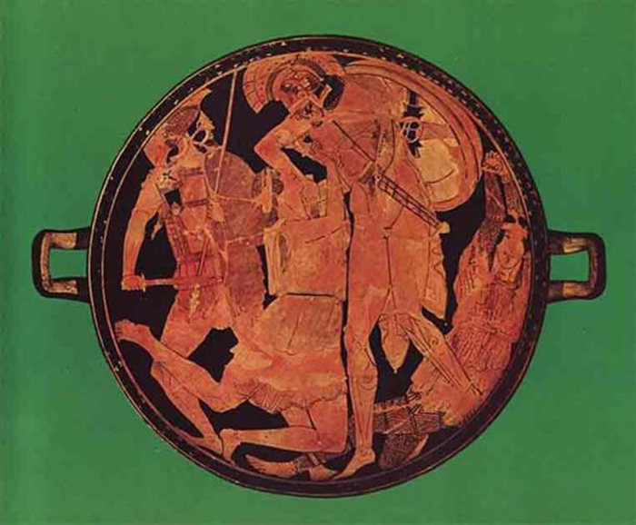 Ахилл убивает Пентесилею. Тондо аттического краснофигурного киликса, 470–460 гг. до н. э., найдено в Вульчи. / Фото: ancient-origins.net
