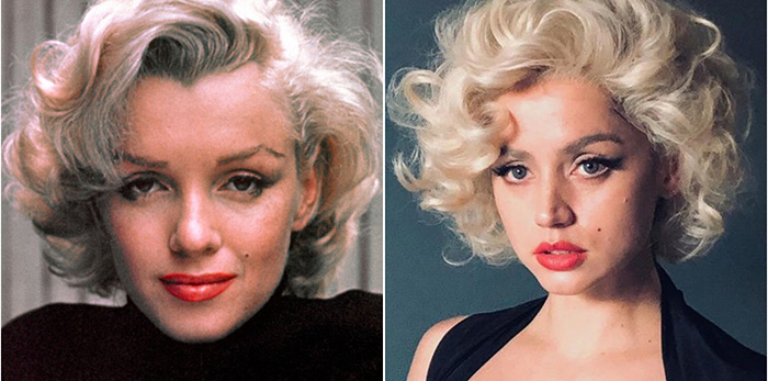 Слева: Мэрилин Монро. Справа: Ана де Армас в роли легендарной блондинки.
