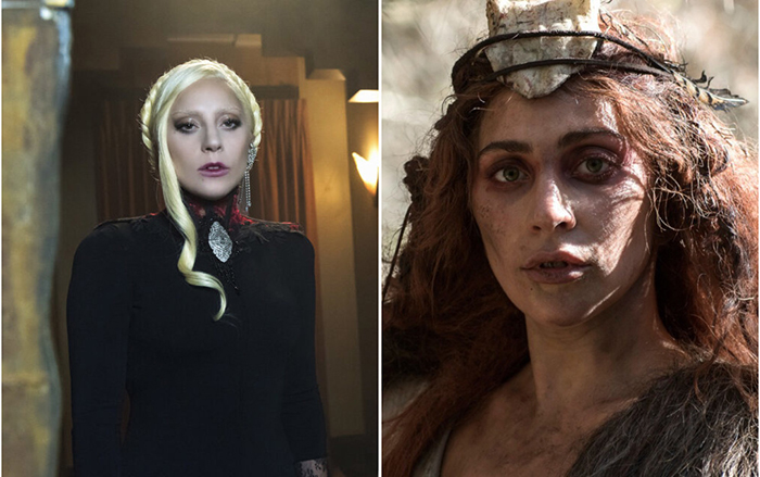 Слева: Персонаж Леди Гаги в сериале «Американская история ужасов», вдохновлённый Эржебет Батори. Справа: Персонаж Леди Гаги из другой серии, посвящённой процессу над Салемскими ведьмами.