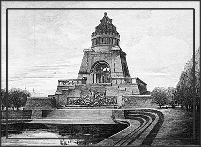 Гравюра с изображением Памятника Битве Народов.