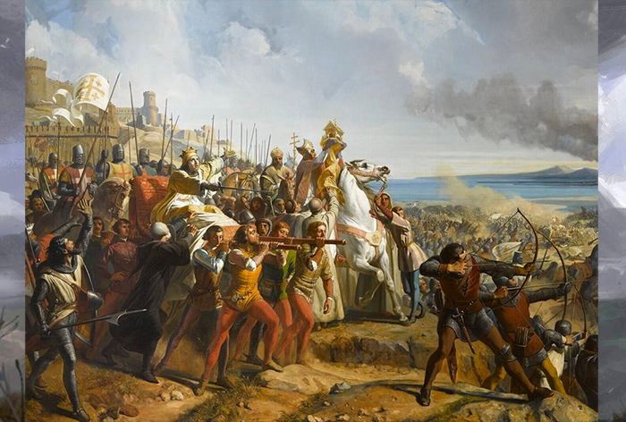 Картина Шарля-Филиппа Ларивьера XIX века, изображающая битву при Монжизаре в 1177 году.