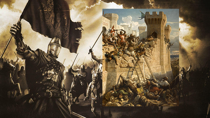 Картина, изображающая осаду Акко в 1291 году.