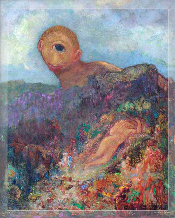 Картина Одилона Редона, известная как «Циклоп», около 1914 года. Гесиод писал, что циклопов ненавидел их отец, поэтому он спрятал их. 