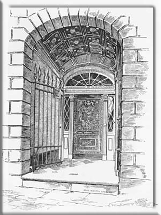 Художественный рисунок входа в особняк ЛаЛори на Ройал-стрит, 1140, Новый Орлеан, каким он был в 1888 году.