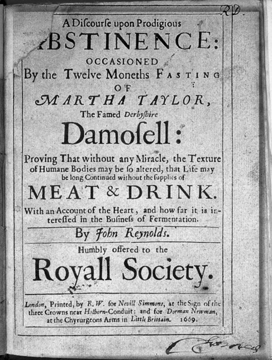 Статья, в которой исследуется период голодания Марты Тейлор в 17 веке.